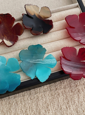 时髦夸张天蓝色花朵树脂耳环女气质浪漫高级感夏日慵懒度假风耳针