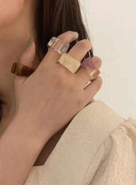 韩国东大门同款戒指 极简夸张醋酸复古紫色亚克力复古法式指环