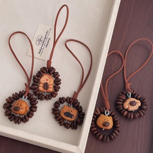 天然桃木咖啡豆小狗小熊小猫挂件手捻文玩包挂钥匙扣挂件提溜配饰