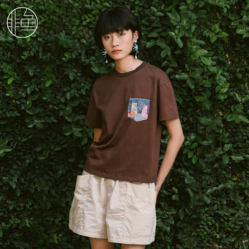 非鱼贴布绣花女装T恤夏季新款简约百搭休闲宽松显瘦上衣女