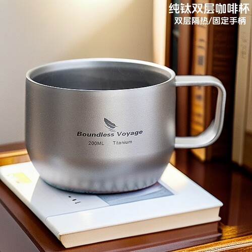 纯钛双层咖啡杯带手柄便携防摔杯