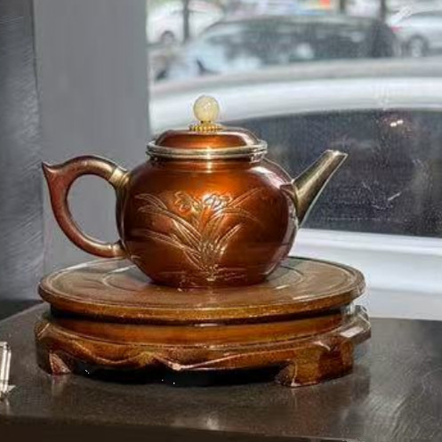 纯手工錾刻描金工艺茶壶