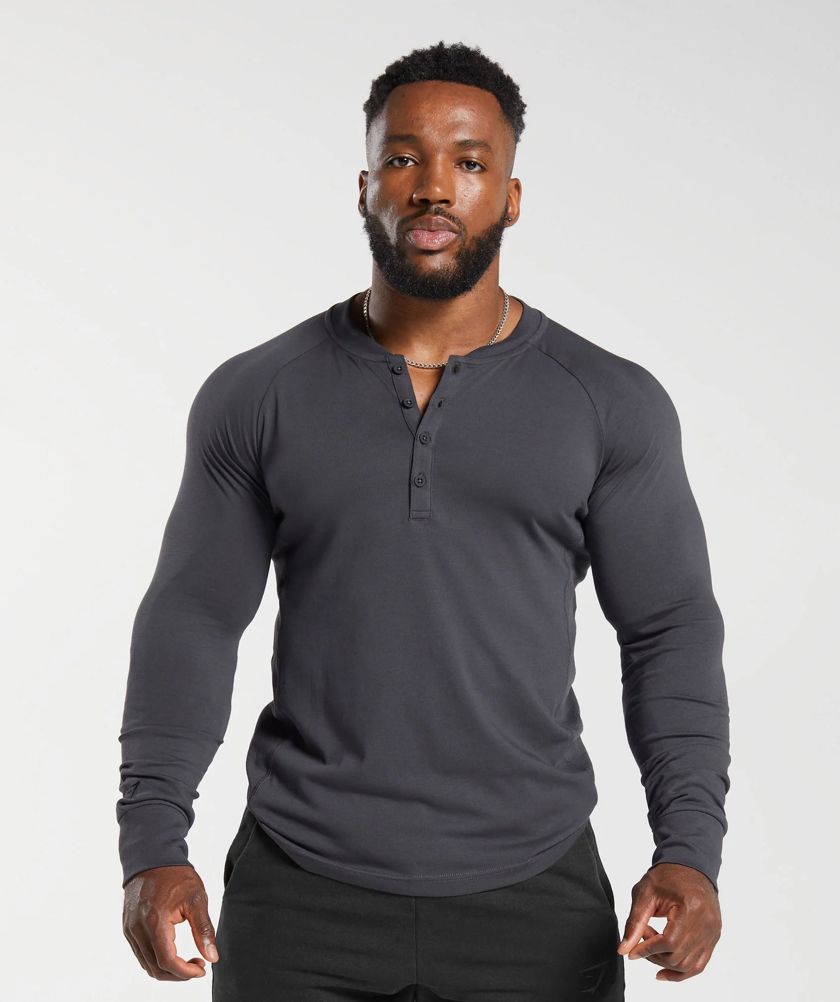 春季新款GYMSHARK REST DAY HENLEY 亨利纽扣贴身弹力运动长袖t恤