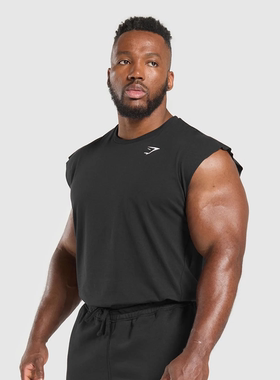 飞机袖倒三角 GYMSHARK REACT TANK CUT 显大肩部无袖运动健身T恤