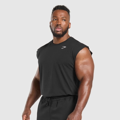 飞机袖倒三角 GYMSHARK REACT TANK CUT 显大肩部无袖运动健身T恤