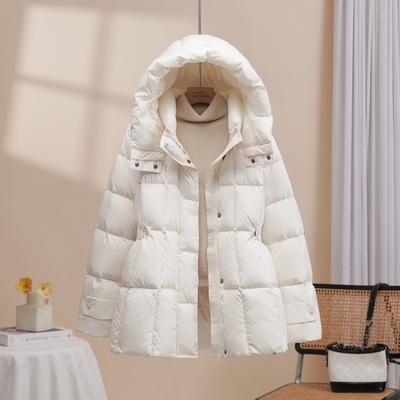 千仞岗上2025冬季新羽绒服女中长款时尚收腰显瘦白鸭绒连帽外套