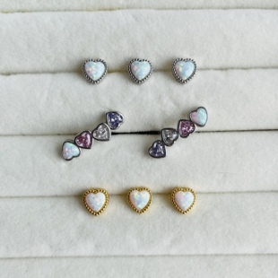 人造澳宝蛋白石欧泊爱心钛钢唇钉耳蜗钉耳骨钉耳钉心形穿刺饰品女