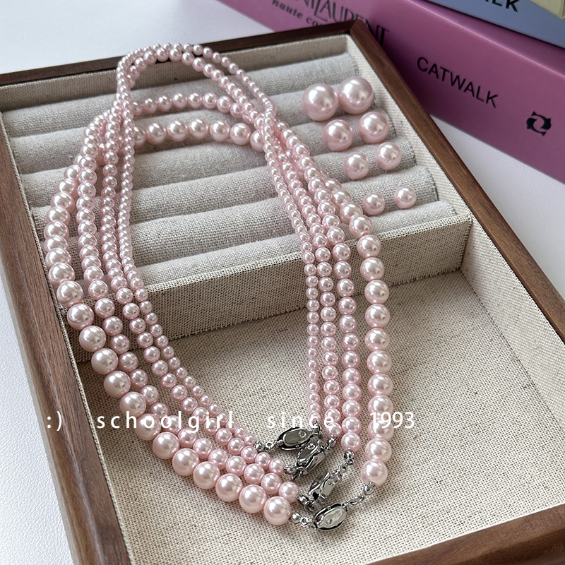 元宝扣正圆樱花粉色珍珠项链