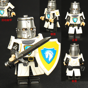 适用乐高中世纪骑士积木人仔红龙金狮活动盔甲盾牌第三方拼装玩具