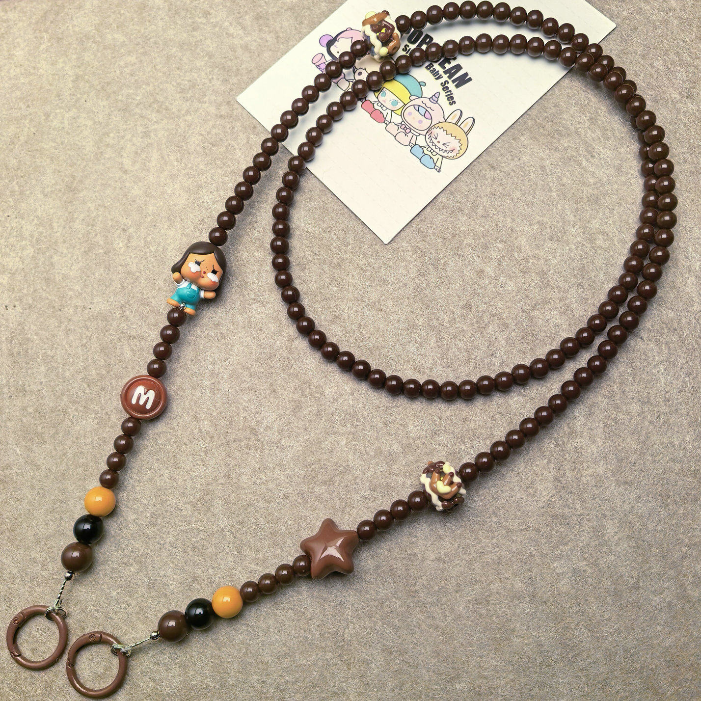 DIY礼物泡泡玛特萌粒哭娃CRYBABY斜跨手机长挂绳链条可背串珠挂脖