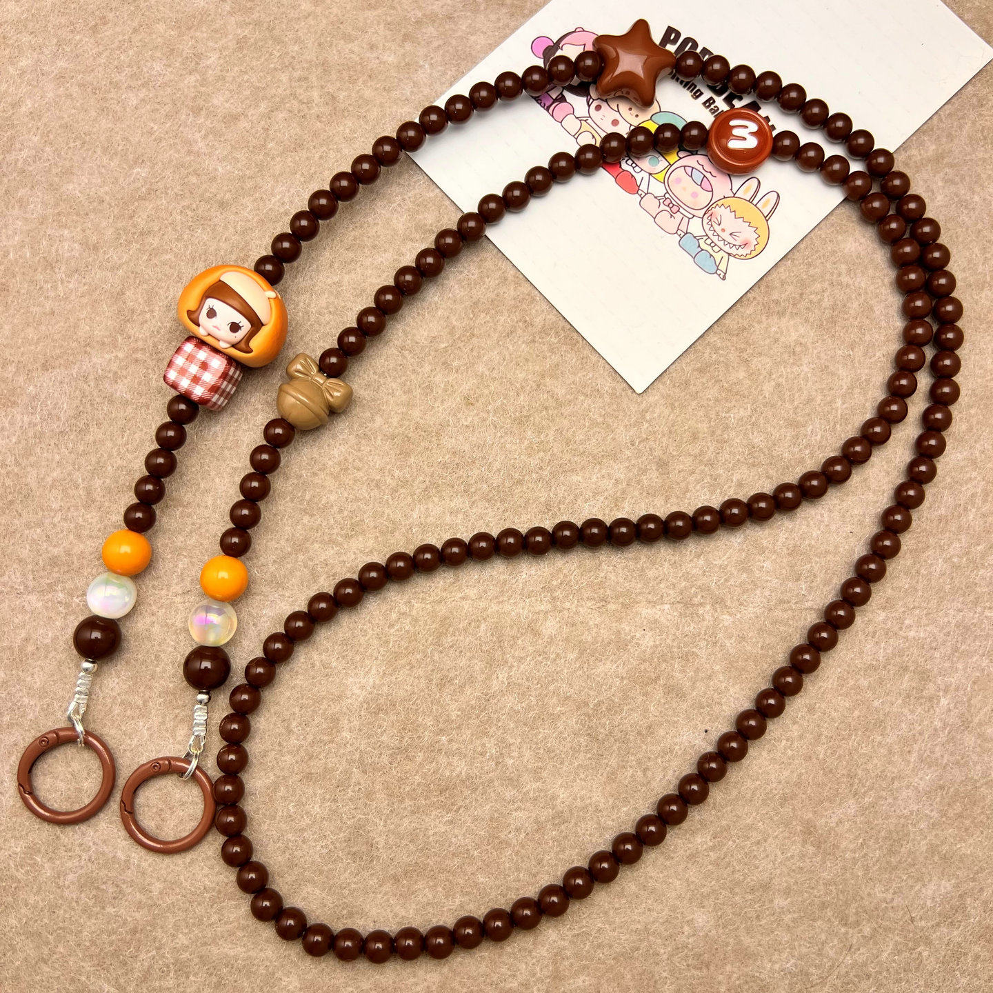 diy泡泡玛特正版Molly面包萌粒斜跨手机壳链挂绳脖子长条可背带绳