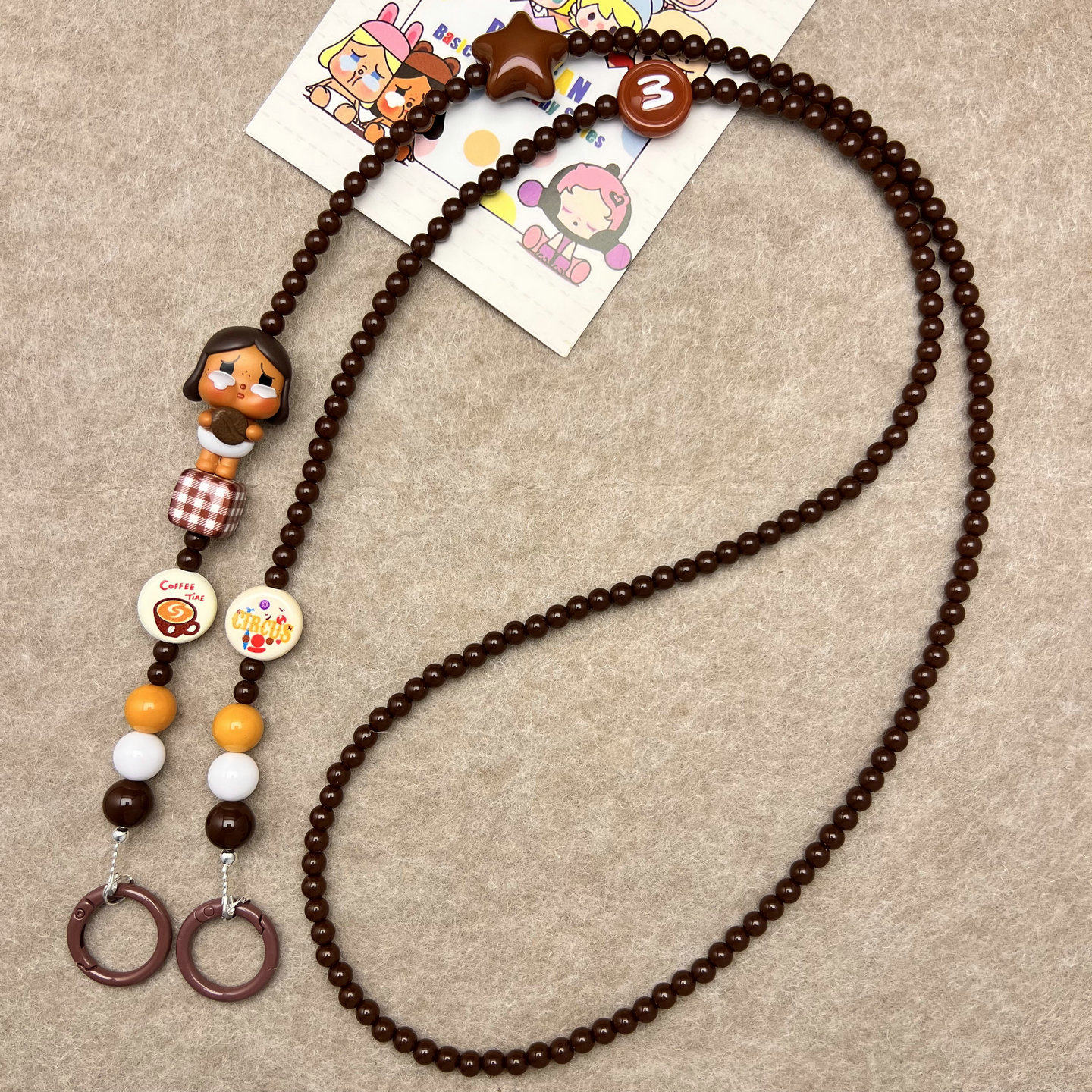 diy泡泡玛特正版CRYBABY哭娃萌粒长款斜跨手机链串珠脖子挂绳可爱