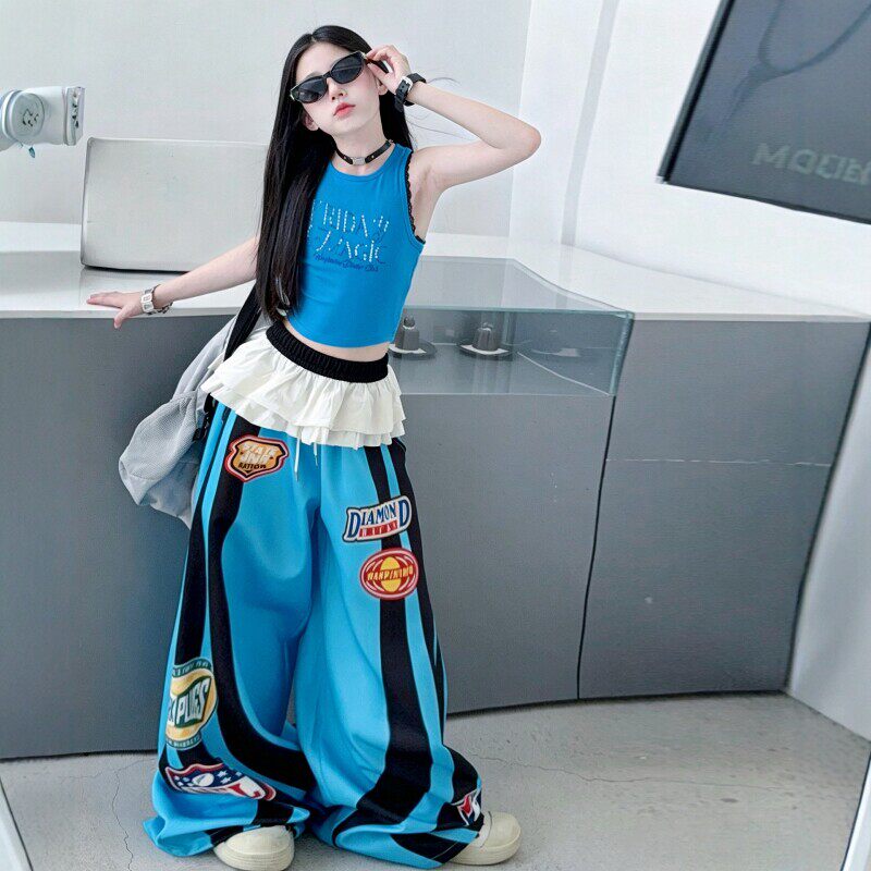 女童爵士舞演出服夏季潮酷背心少儿JAZZ表演儿童街舞时髦炸街套装