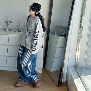 套装 宽松百搭上衣牛仔裤 字母印花圆领卫衣女童2025秋冬新款 美式