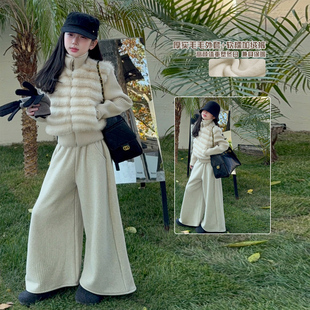 女童2026冬装韩系夹棉外套加绒裤子两件套装中大童休闲套装