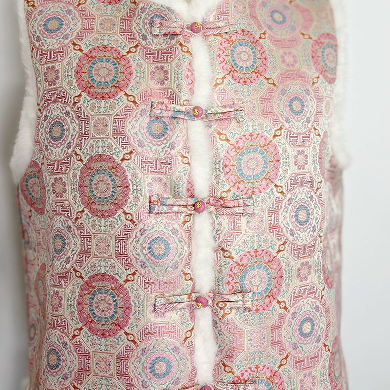 复古气质加绒马甲女秋冬新款保暖新中式改良无袖印花外穿夹棉马甲