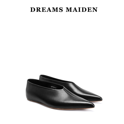 Dreams maiden小众设计师2024秋季新款黑色复古奶奶鞋尖头平底鞋