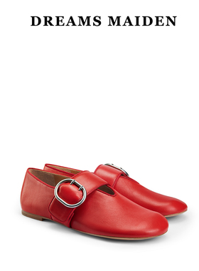 2025秋新款Dreamsmaiden女鞋小众设计不累脚圆头红色真皮玛丽珍鞋