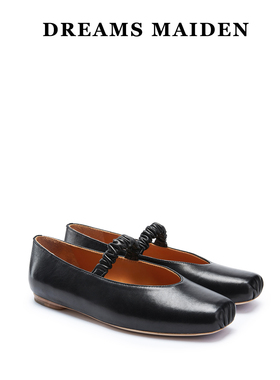Dreamsmaiden女鞋小众设计2025春夏新款方头平头黑色真皮玛丽珍鞋