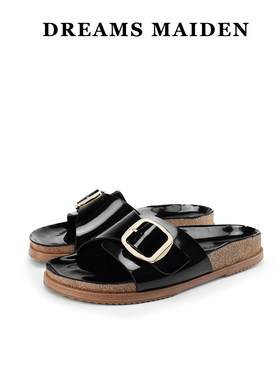 2025夏季新款Dreamsmaiden女鞋小众设计露趾黑色平底真皮时尚凉拖