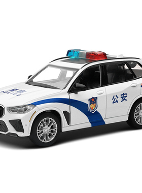 彩珀成真1:32合金汽车模型宝马X5M警车白色110公安警察车儿童玩具