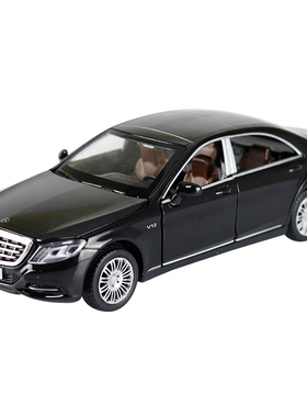 彩珀成真1:32合金黑蓝色奔驰迈巴赫S600车模型开门回力儿童玩具男