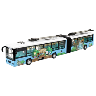 彩珀成真1:48合金双节公交电车巴士车模型开门回力声光儿童玩具男