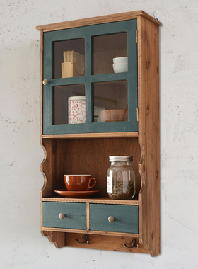 zakka美式壁橱原木收纳柜墙壁挂厨房墙上吊柜阳台餐边置物架实木