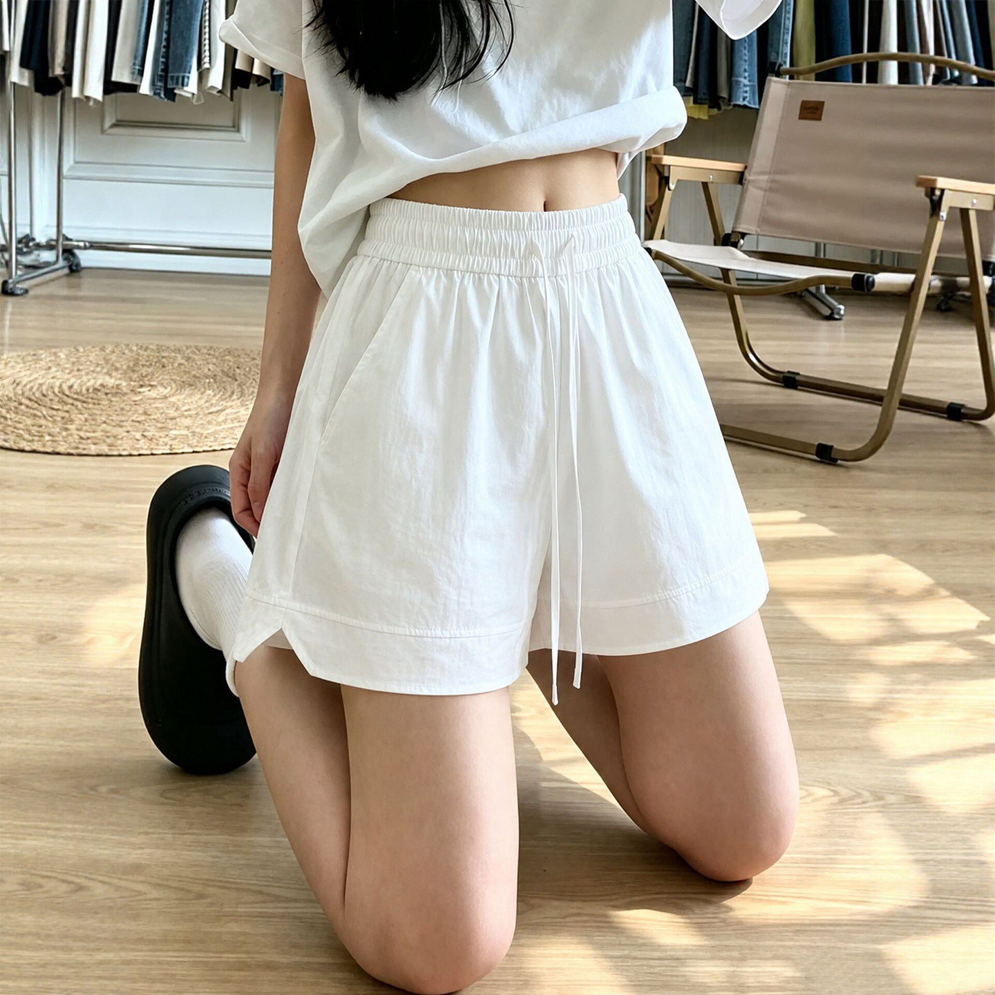 白色速干运动短裤女款夏季外穿2026新款大码胖mm女生休闲五分裤子