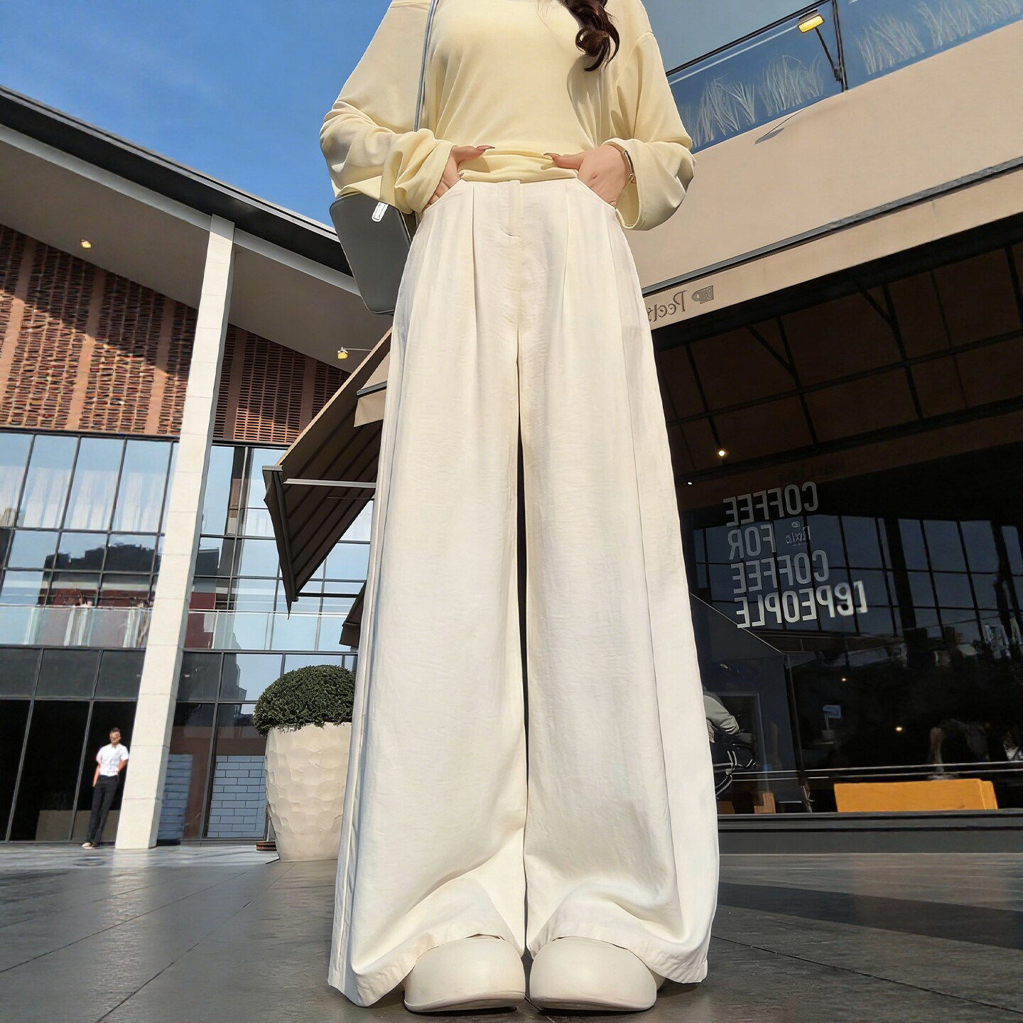 奶芙白色西装阔腿裤女春夏季高腰垂感宽松休闲慵懒小个子山本裤子