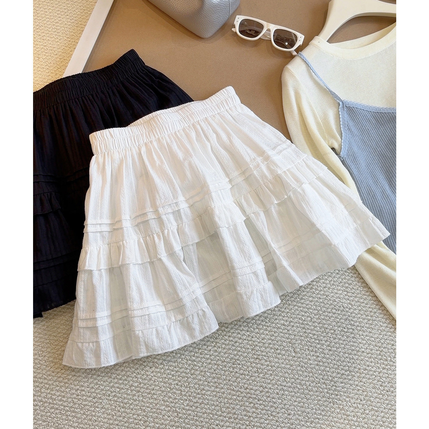 小个子芭蕾风白色荷叶边半身裙女夏季2026新款a字蛋糕蓬蓬短裙子