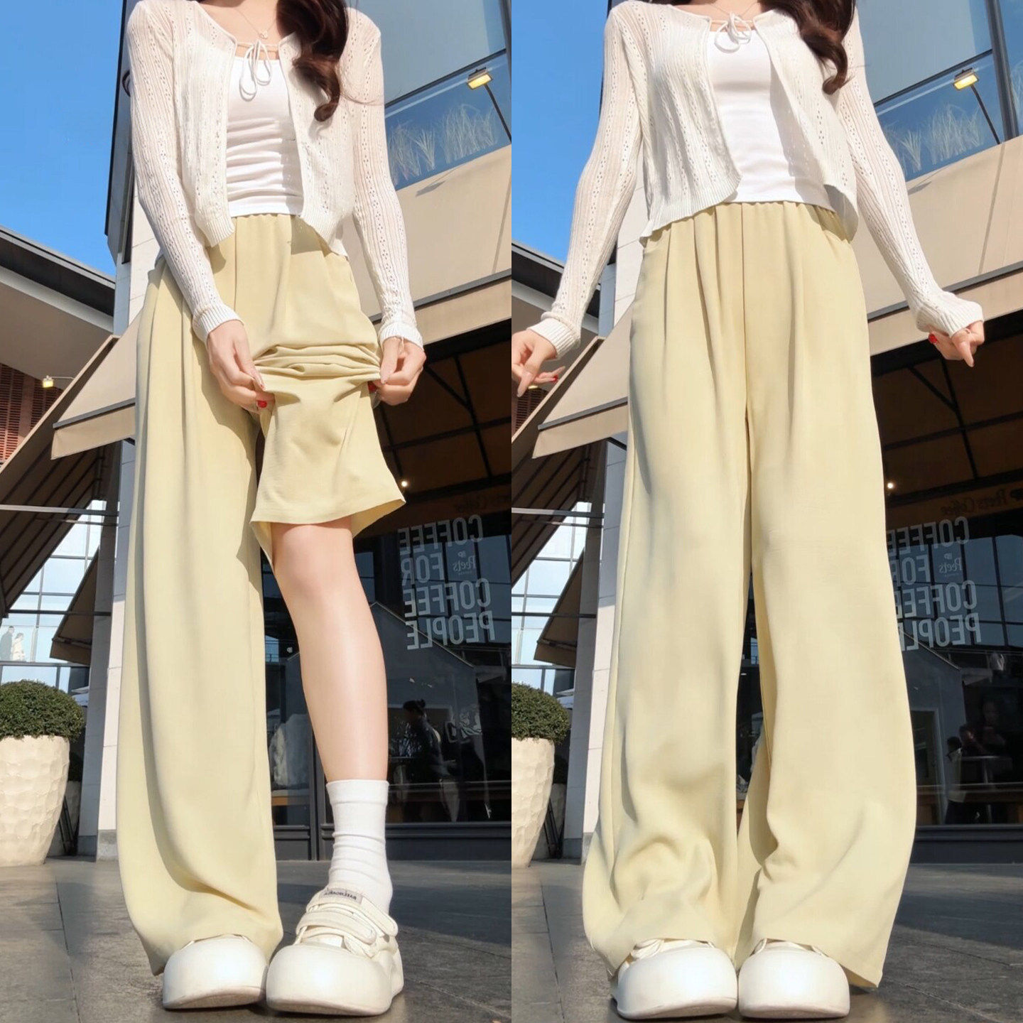 冰丝阔腿裤女2026新款夏季垂感休闲小个子窄版直筒薄款棉麻山本裤