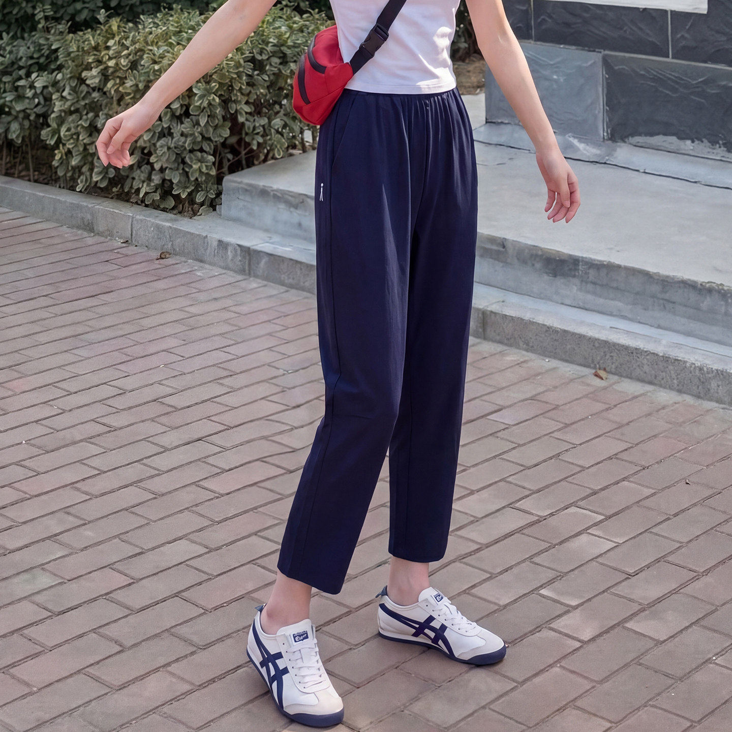 藏青色冰丝哈伦裤女夏季薄款高腰休闲九分萝卜裤小个子速干运动裤