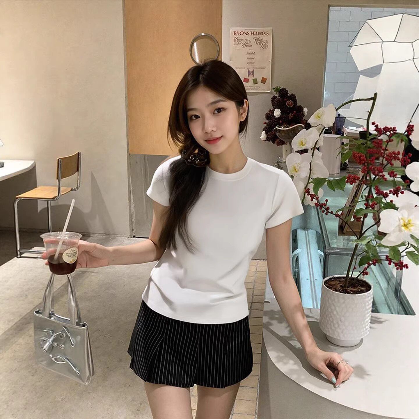 正肩短袖t恤女2026新款夏季白色大码胖mm修身显瘦内搭打底衫上衣