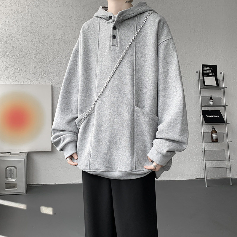 重磅硬挺连帽卫衣男美式高领潮流设计感帽衫春秋季大码休闲上衣