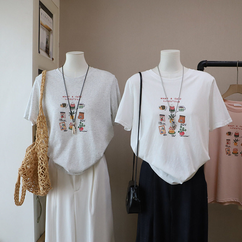 [比正]2026春夏新款 韩版女装批发时尚圆领休闲百搭短袖T恤女6096