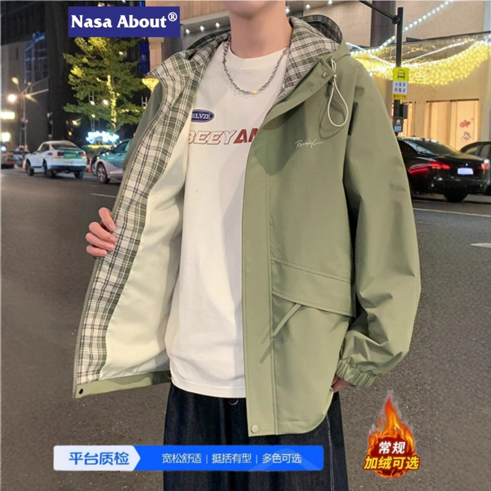 NASA连帽冲锋衣夹克男款秋冬季2025新款舒适加绒加厚冬装外套