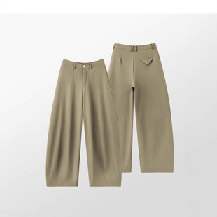 垂感宽松弯刀西装裤阔腿裤女2026春夏新款老钱风窄版直筒镰刀裤子