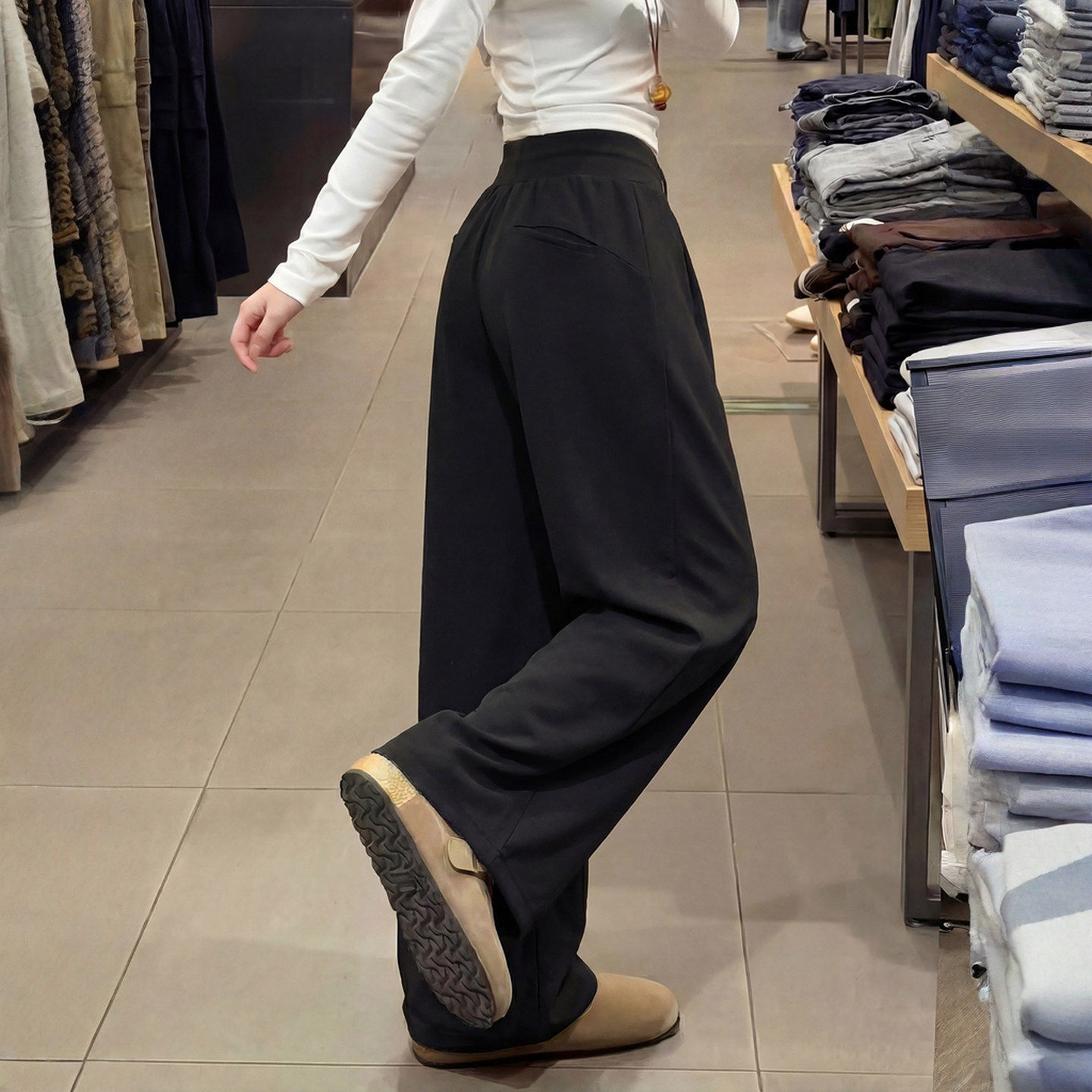 黑色运动裤女春2026新款小个子休闲美式卫裤宽松bf慵懒风阔腿裤子