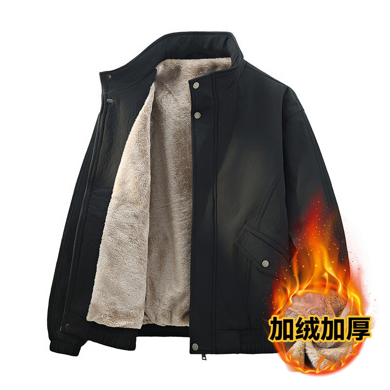 麂皮绒夹克男士秋冬季加绒加厚复古机车皮衣棉服高级感羊羔绒外套