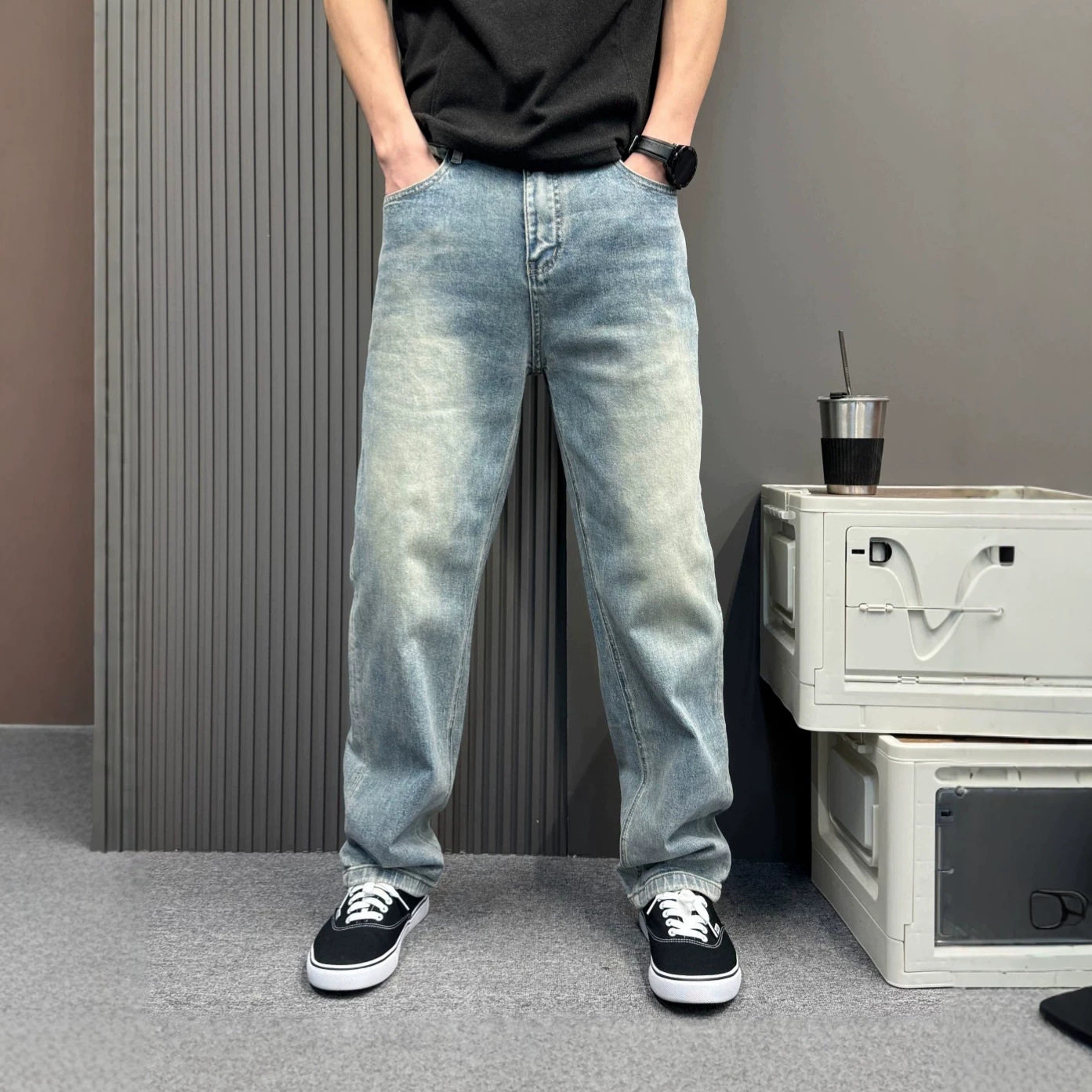 水洗阔腿牛仔裤男美式复古2026春夏新款宽松直筒垂感百搭休闲长裤
