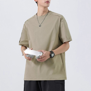 简约纯色宽松男士 新款 体恤上衣服 男t恤夏季 280克厚实重磅圆领短袖