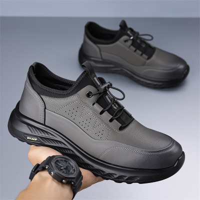 男鞋2025新款商务皮鞋男款休闲鞋运动鞋百搭软底爸爸鞋一件代发