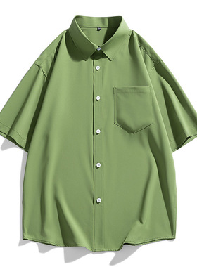 帝创者C2358D短袖衬衫男女同款夏季新款纯色基础款单边口袋装饰衬