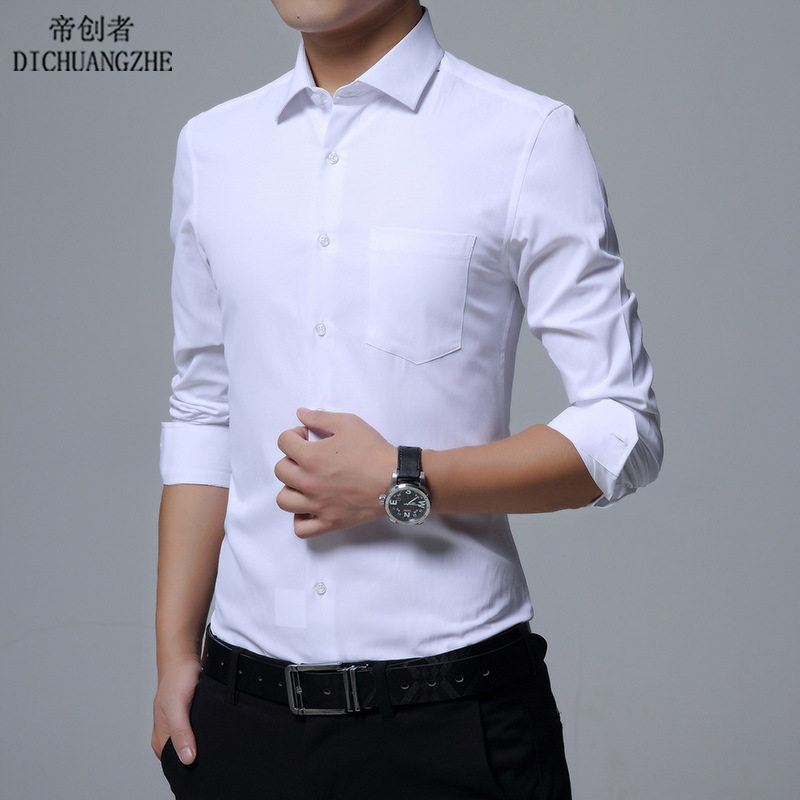 6619-春秋白衬衫男长袖修身商务上班职业工正装韩版黑色口袋衬衣