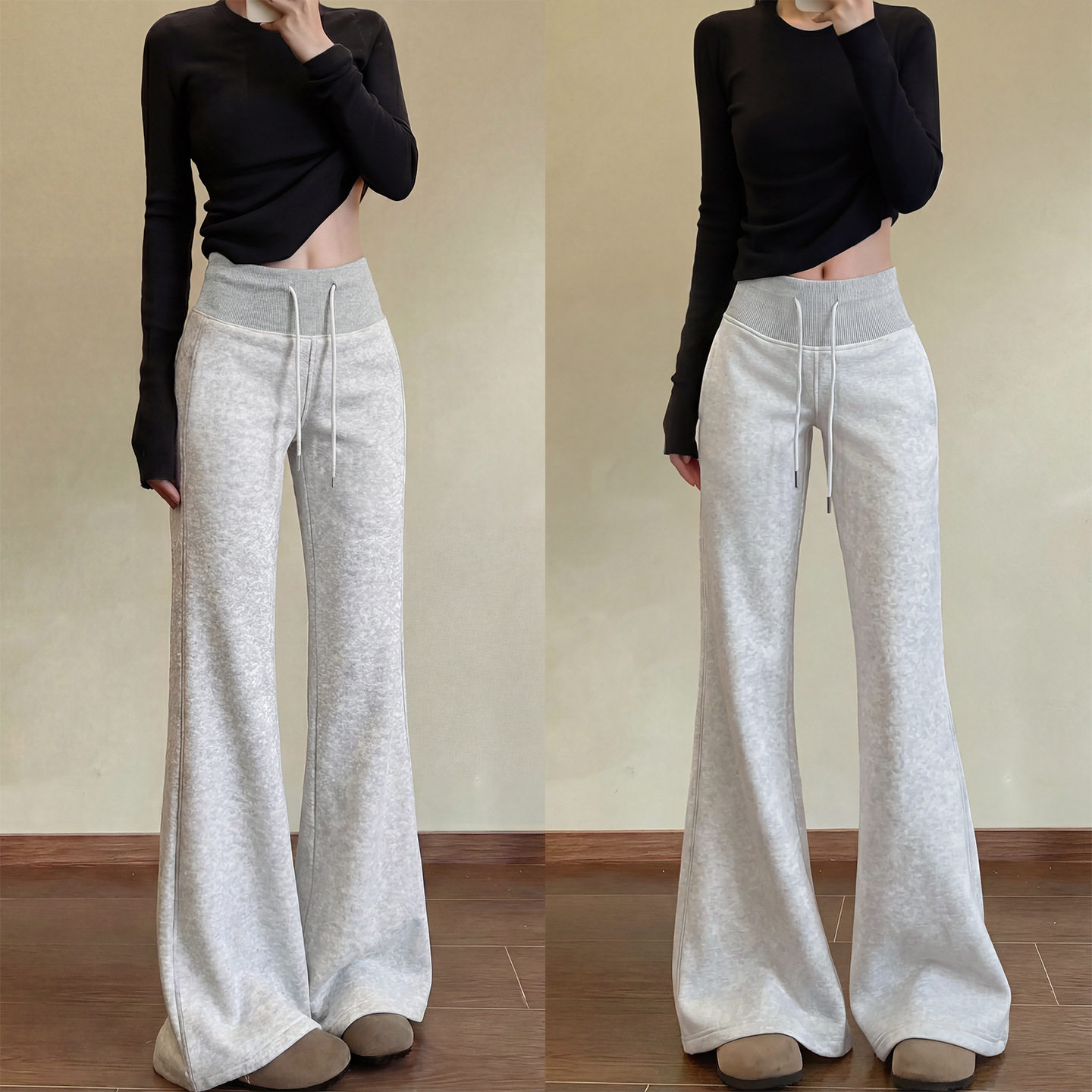 美式灰色2026夏季高腰显瘦宽松新款拖地垂感卫裤休闲直筒运动裤