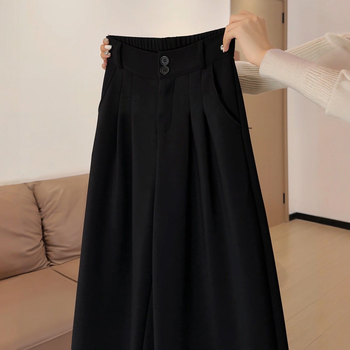 黑色西装裤女春秋季2026高级感垂感直筒宽松大码胖mm显瘦阔腿裤子,女装/女士精品,休闲裤,淘宝优惠券,粉丝福利购,淘宝优惠卷