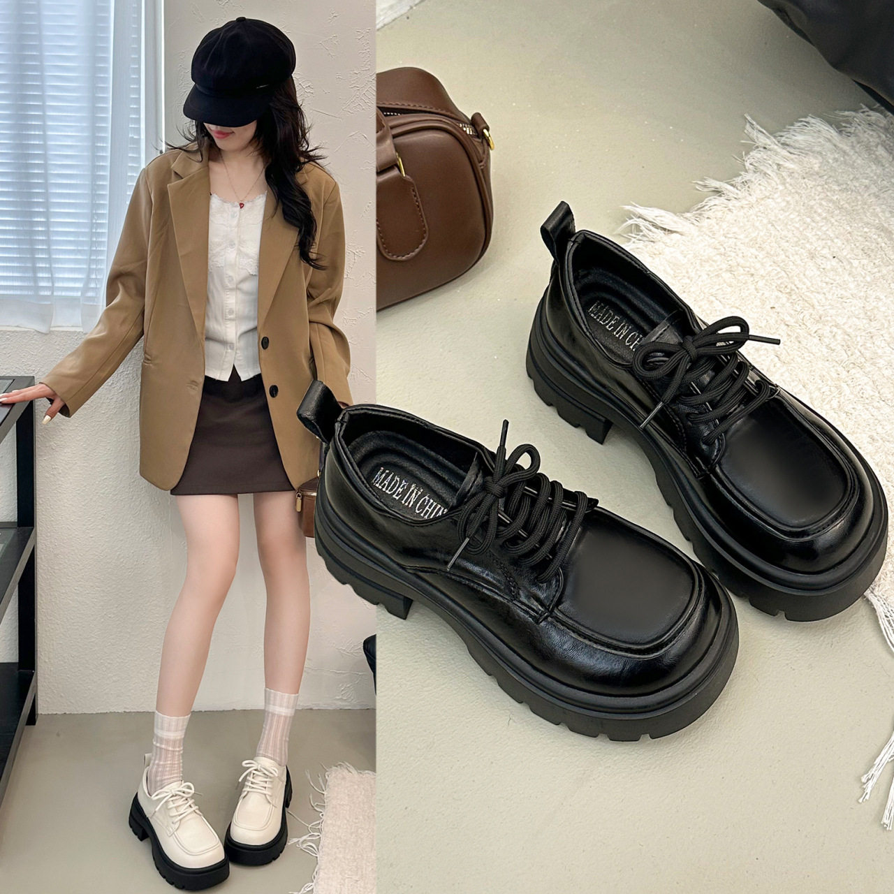 黑色厚底增高英伦风小皮鞋女2026新款jk百搭松糕鞋子玛丽珍乐福鞋