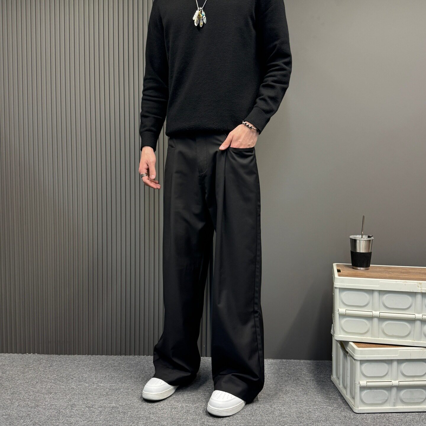 宽松阔腿休闲西裤男女同款老钱风2026春夏新款高腰垂感慵懒风潮裤