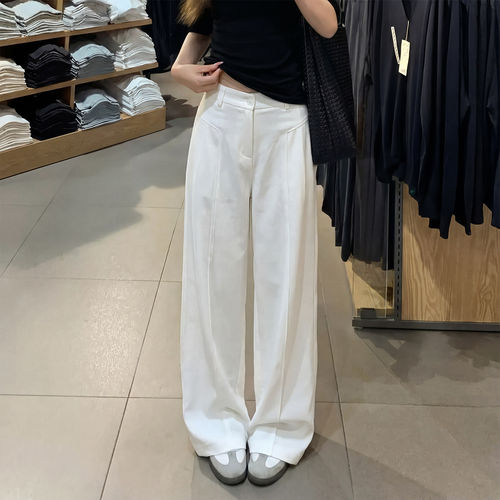 白色亚麻裤女2026新款夏薄款垂坠感高级感西装裤大码胖mm阔腿裤子